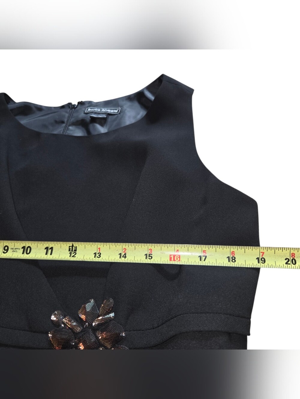 Jessica Howard Black Sleeveless Midi Sheath Dress with Decorative Brooch - Picture 11 of 13